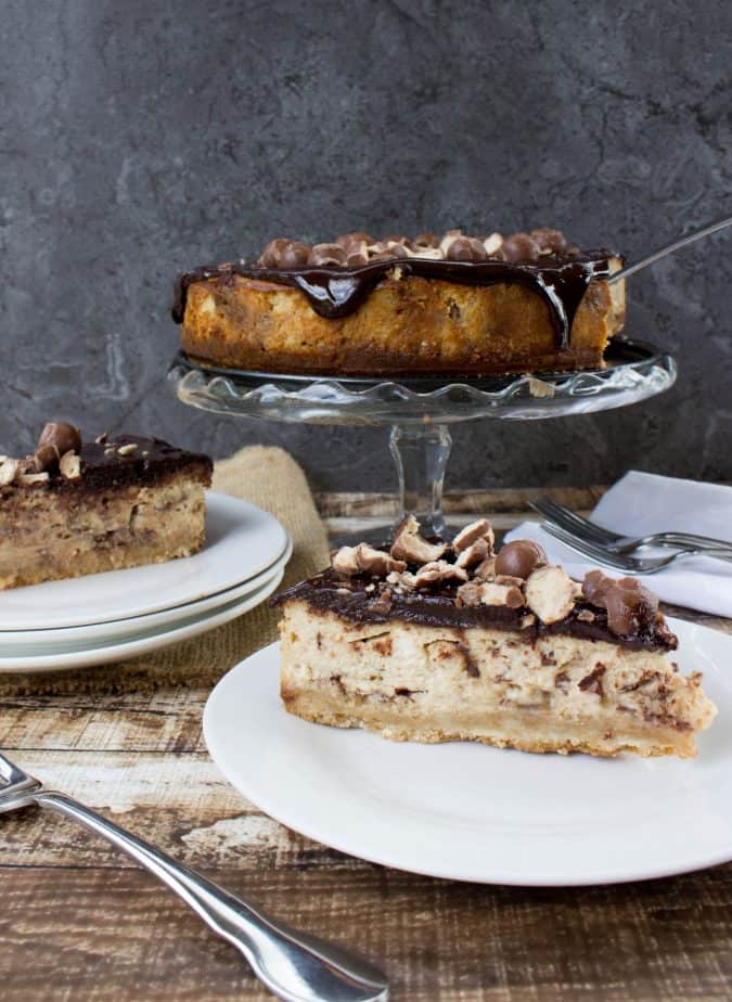 slice of malted cheesecake on plate