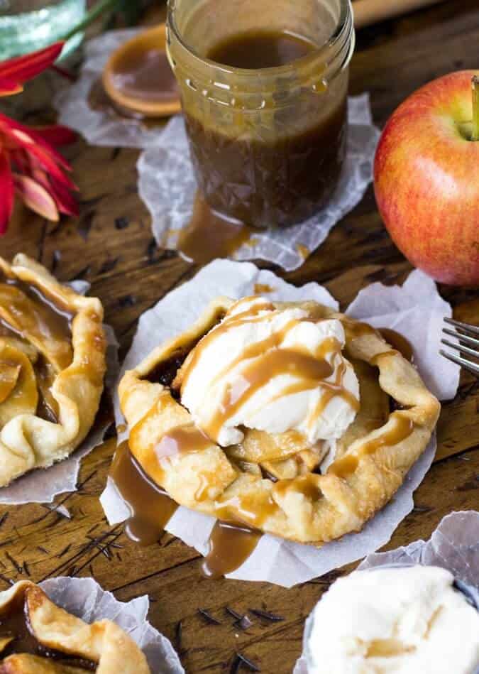 apple galette with ice cream and caramel