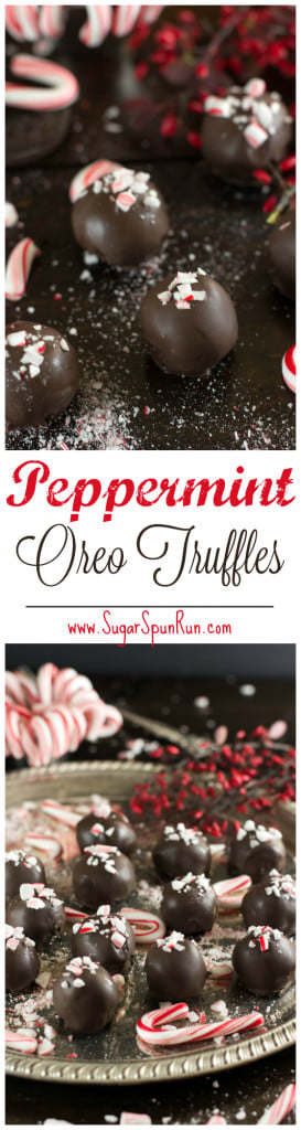 4-ingredient peppermint oreo truffles, would make a great Christmas gift -- www.SugarSpunRun.com