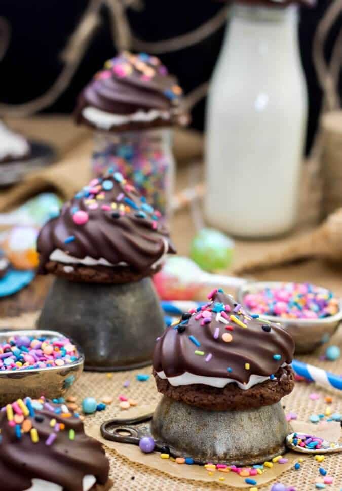 High hat cookies topped with colorful sprinkles