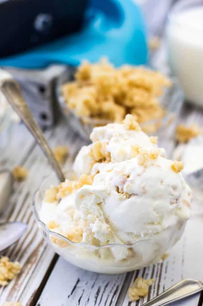 Rice Krispie treat ice cream in a glass bowl