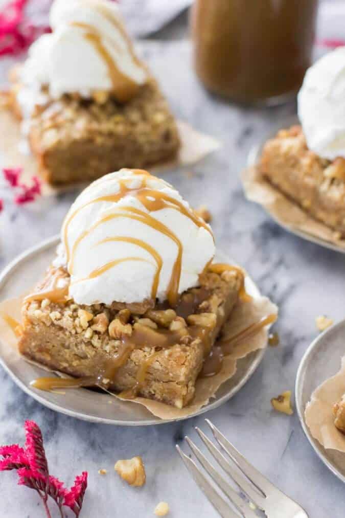 Brown butter maple bar with scoop of ice cream