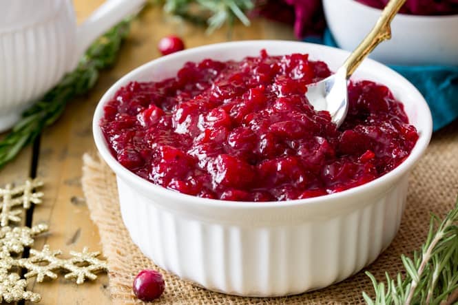This homemade CRANBERRY SAUCE is so easy to make! It got rave reviews last Thanksgiving so I'm making it again! #thanksgivingrecipe #cranberrysauce Cranberry sauce in bowl