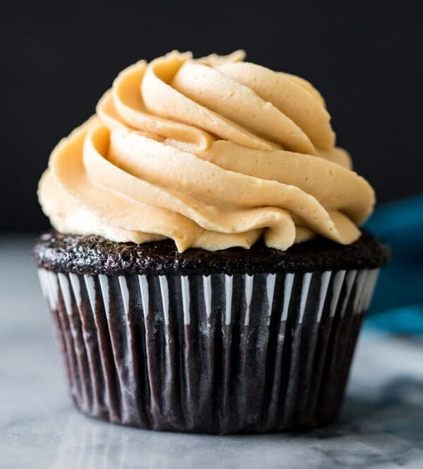 Dark chocolate cupcake with peanut butter frosting