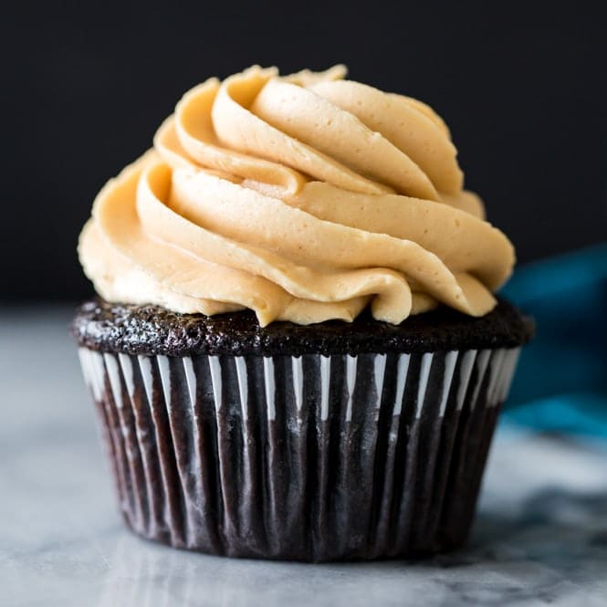Dark chocolate cupcake with peanut butter frosting