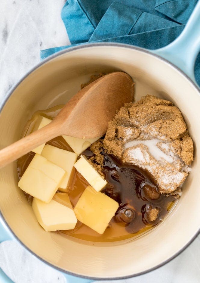 Making a simple honey and brown sugar syrup for granola bars Making syrup for granola bars