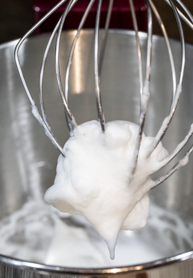 Egg whites forming stiff peaks