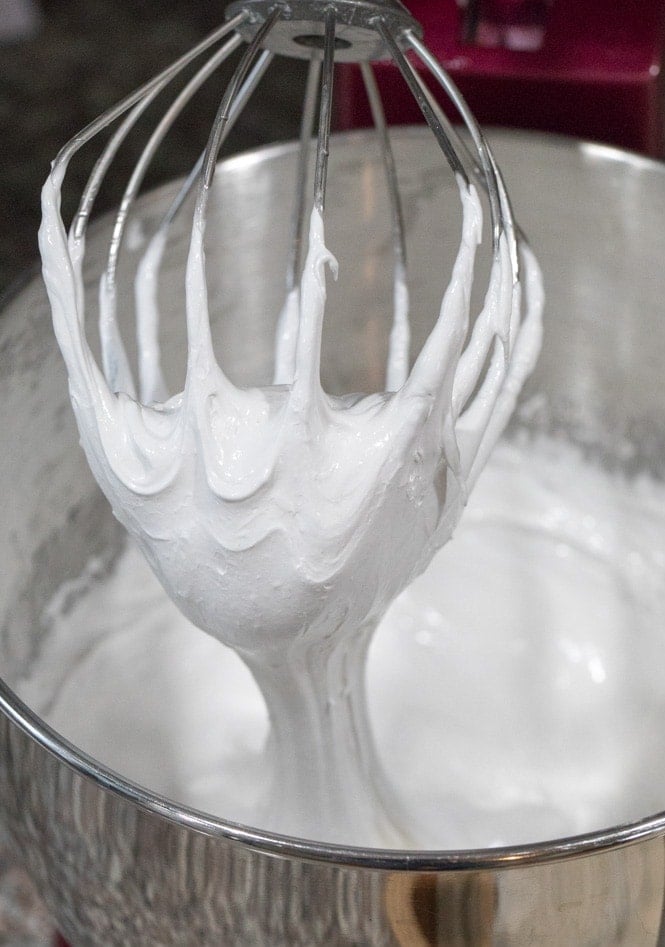 Seafoam batter on whisk in mixing bowl