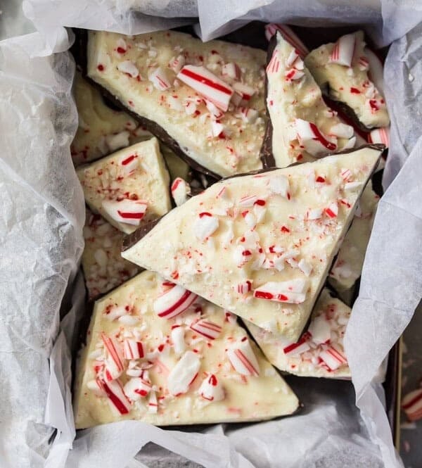 Peppermint Bark pieces in container