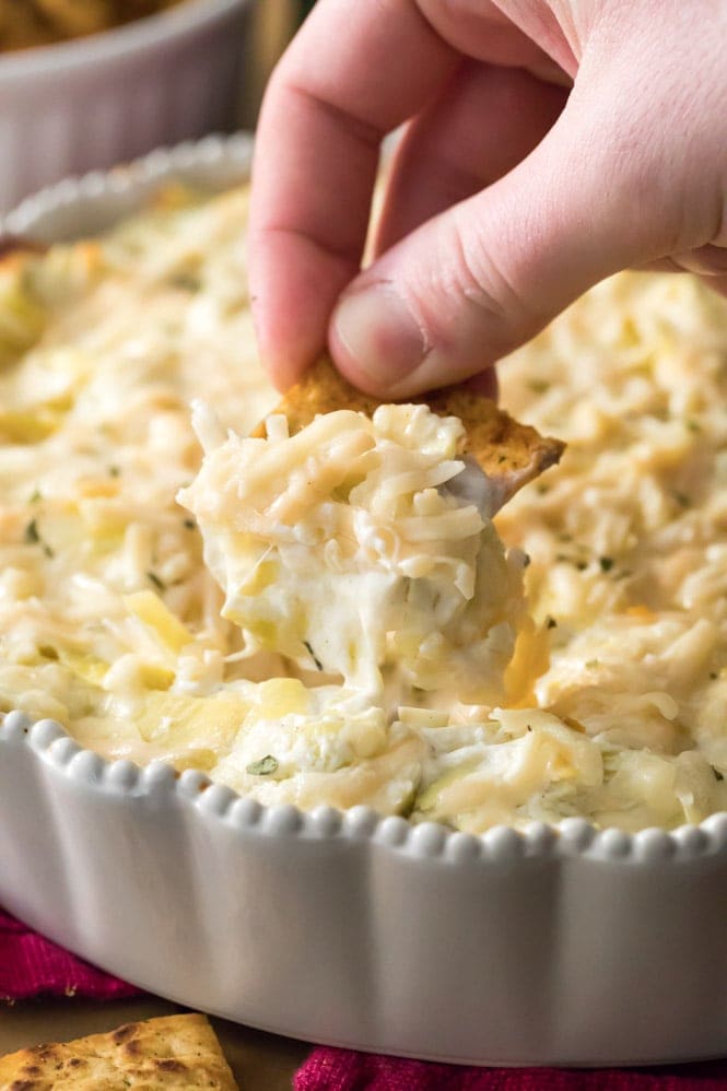 Hot ARTICHOKE DIP is the perfect Game Day Dip! So good and easy! #diprecipe #partyfood Artichoke Dip