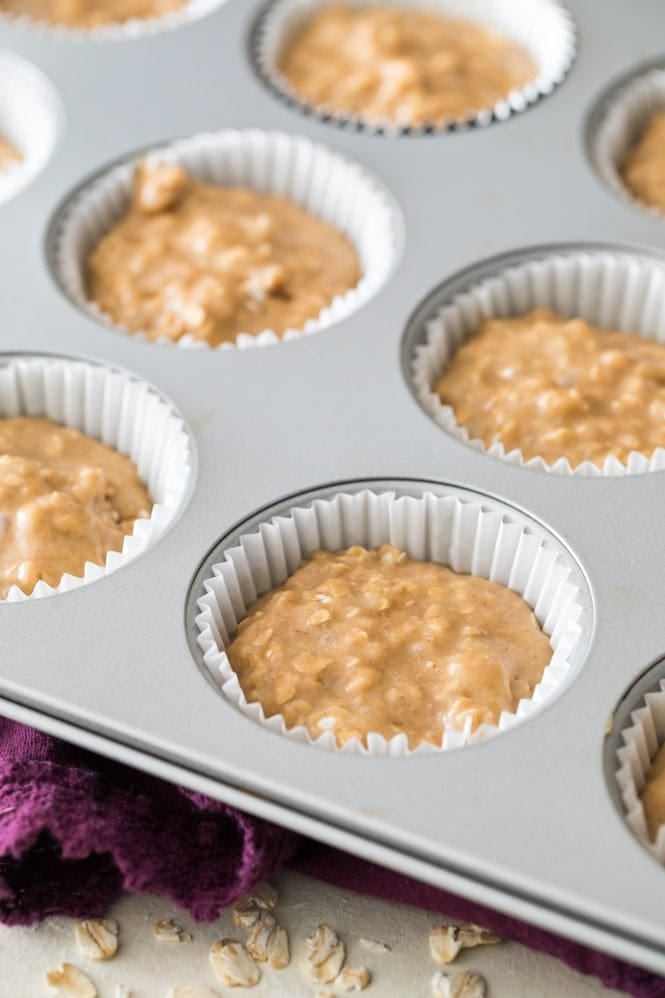 how to make oatmeal muffins: fill liners 3/4 full