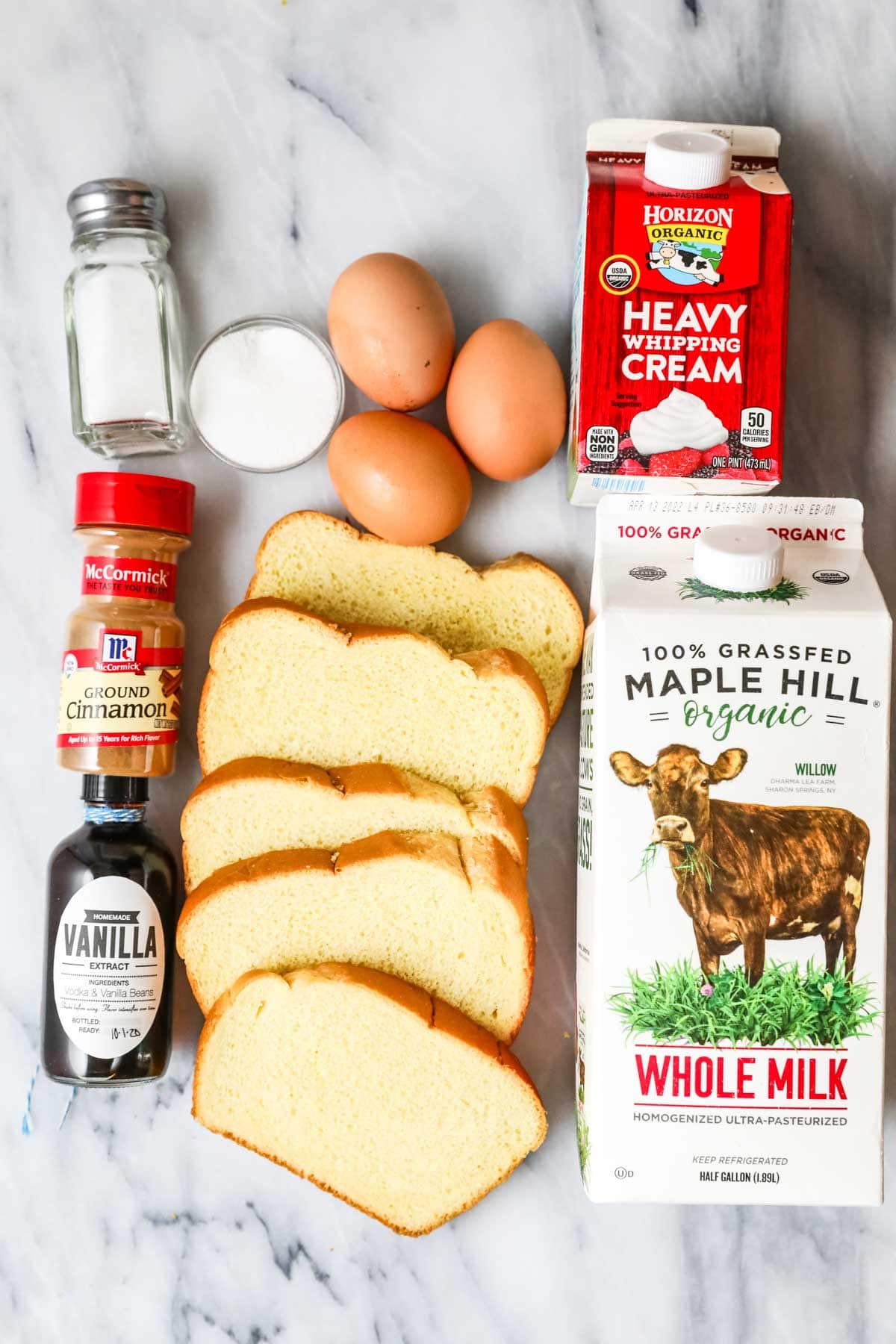 Ingredients for my easy French toast recipe.