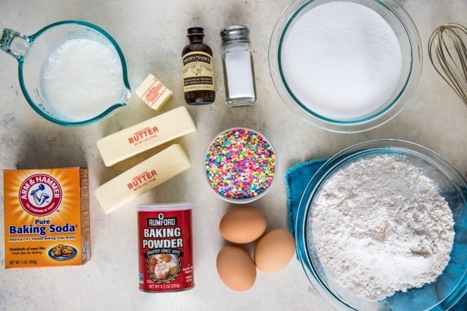 Everything you need to make the BEST Birthday Cake recipe! #birthdaycake #howtomakeacake Ingredients for Birthday Cake