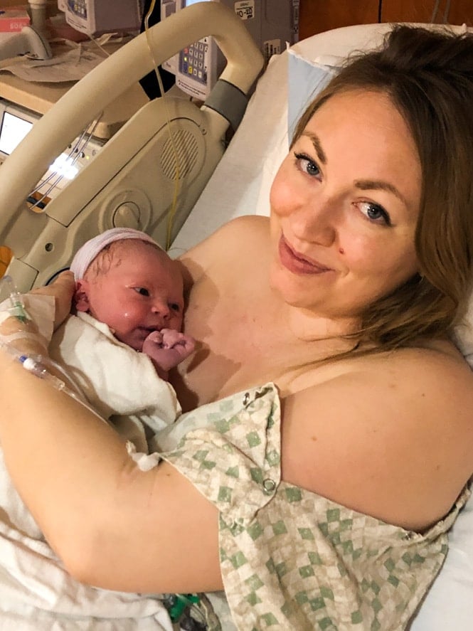 Woman holding newborn