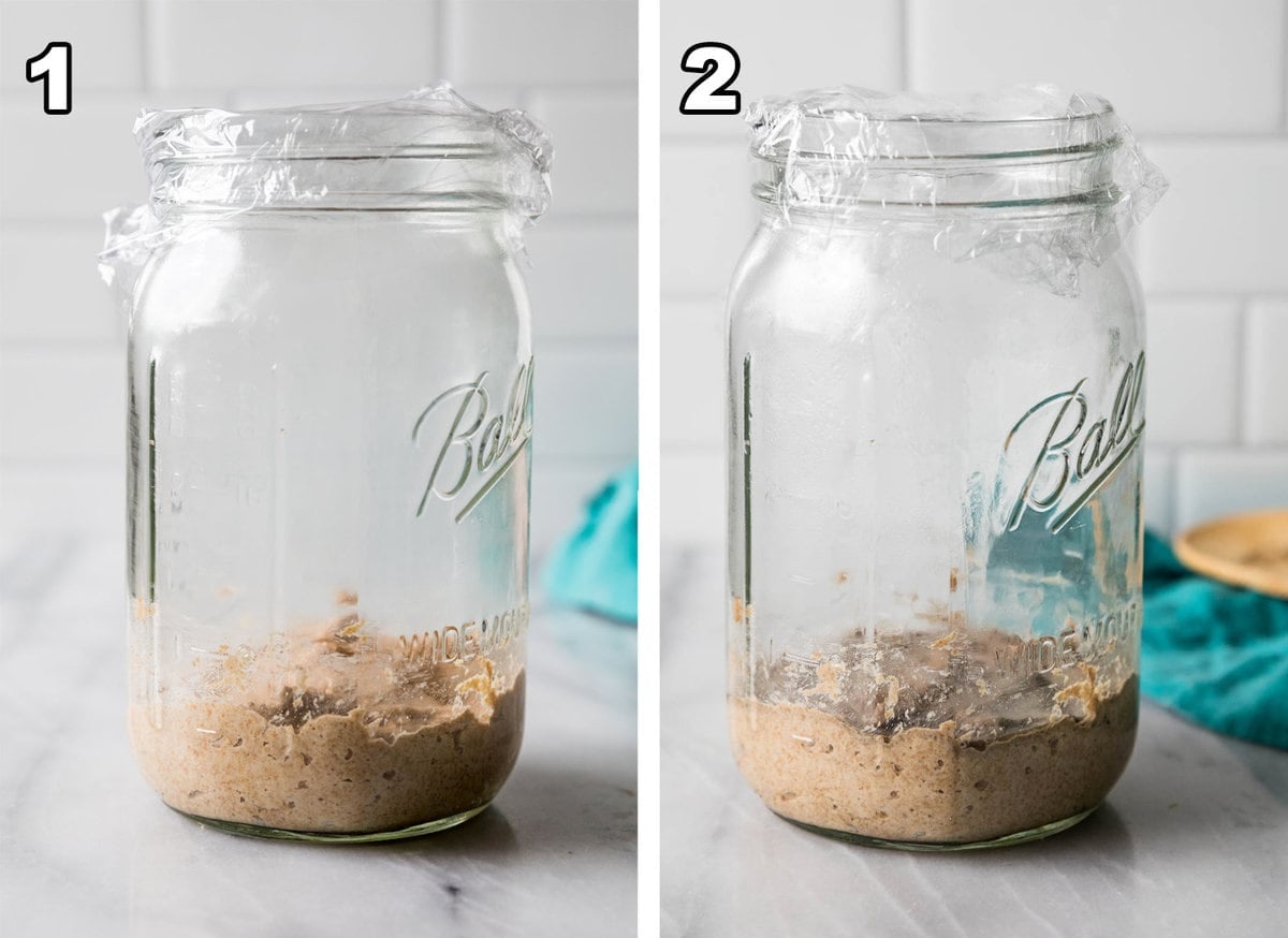 Images of step 1 and 2 of making sourdough starter