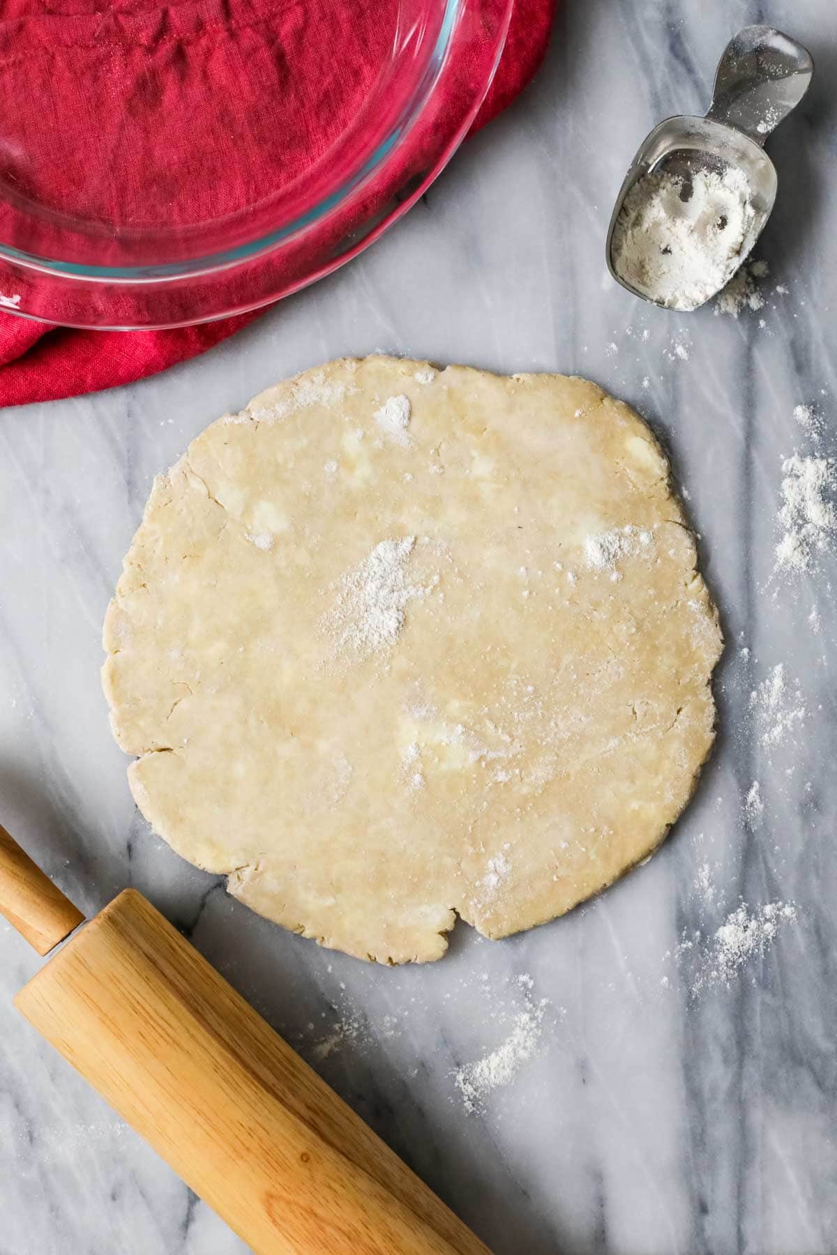 Overhead view of a pie dough made with sourdough discard.