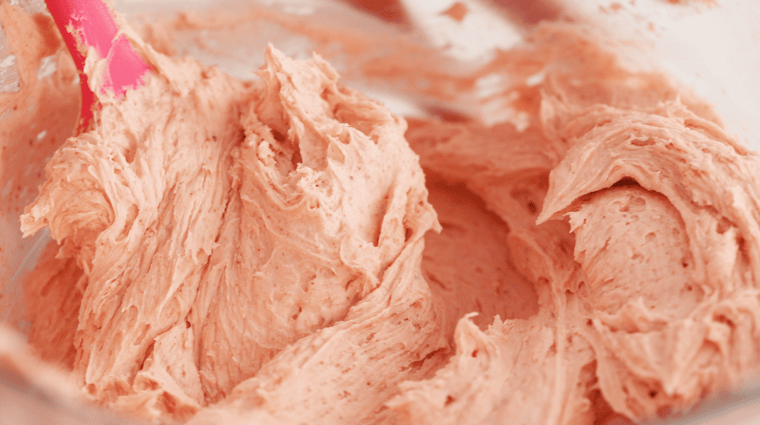 Close-up view of a strawberry frosting.
